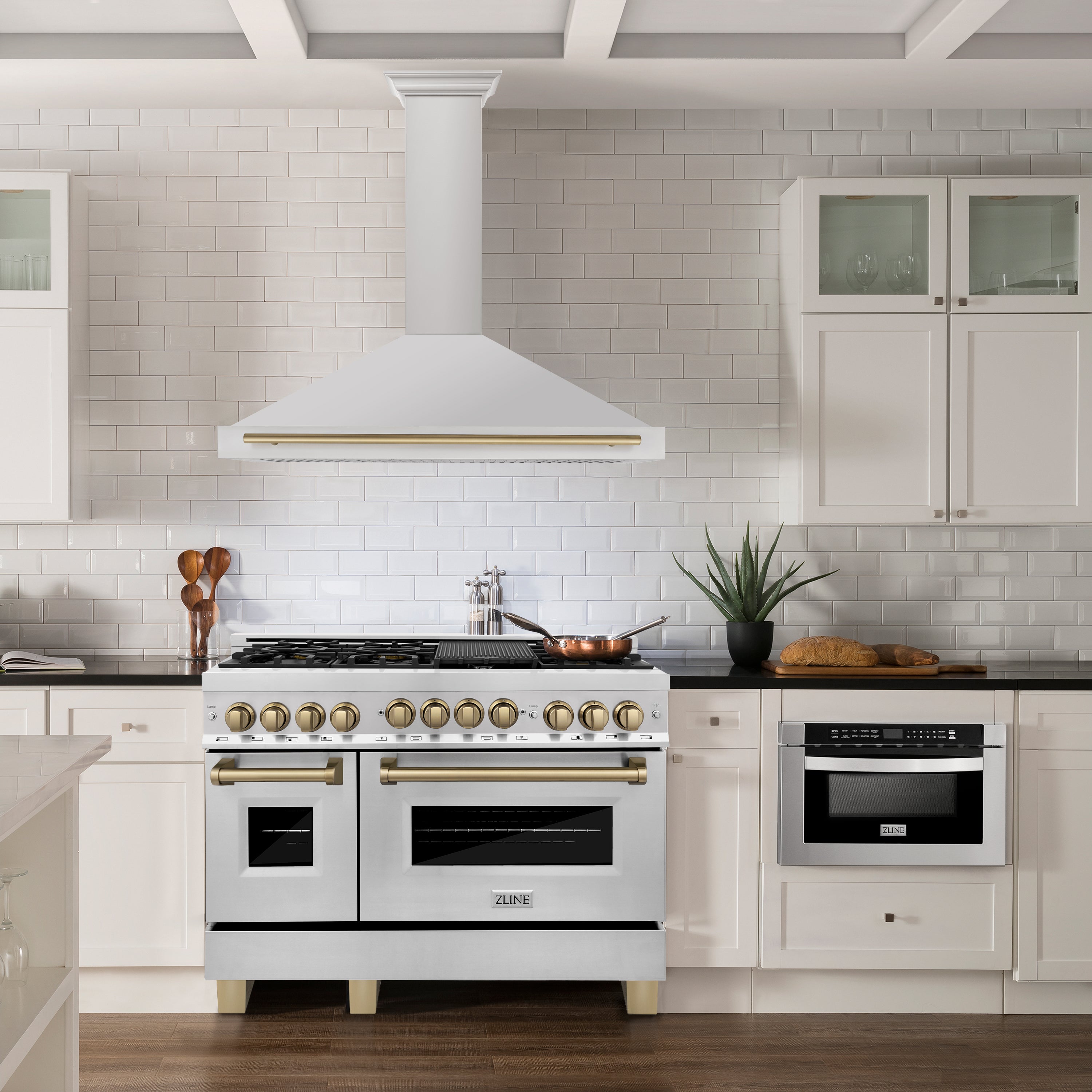 ZLINE 48-Inch Wall Mount Range Hood Stainless Steel Champagne Bronze Handle Autograph Edition (KB4STZ-48-CB)