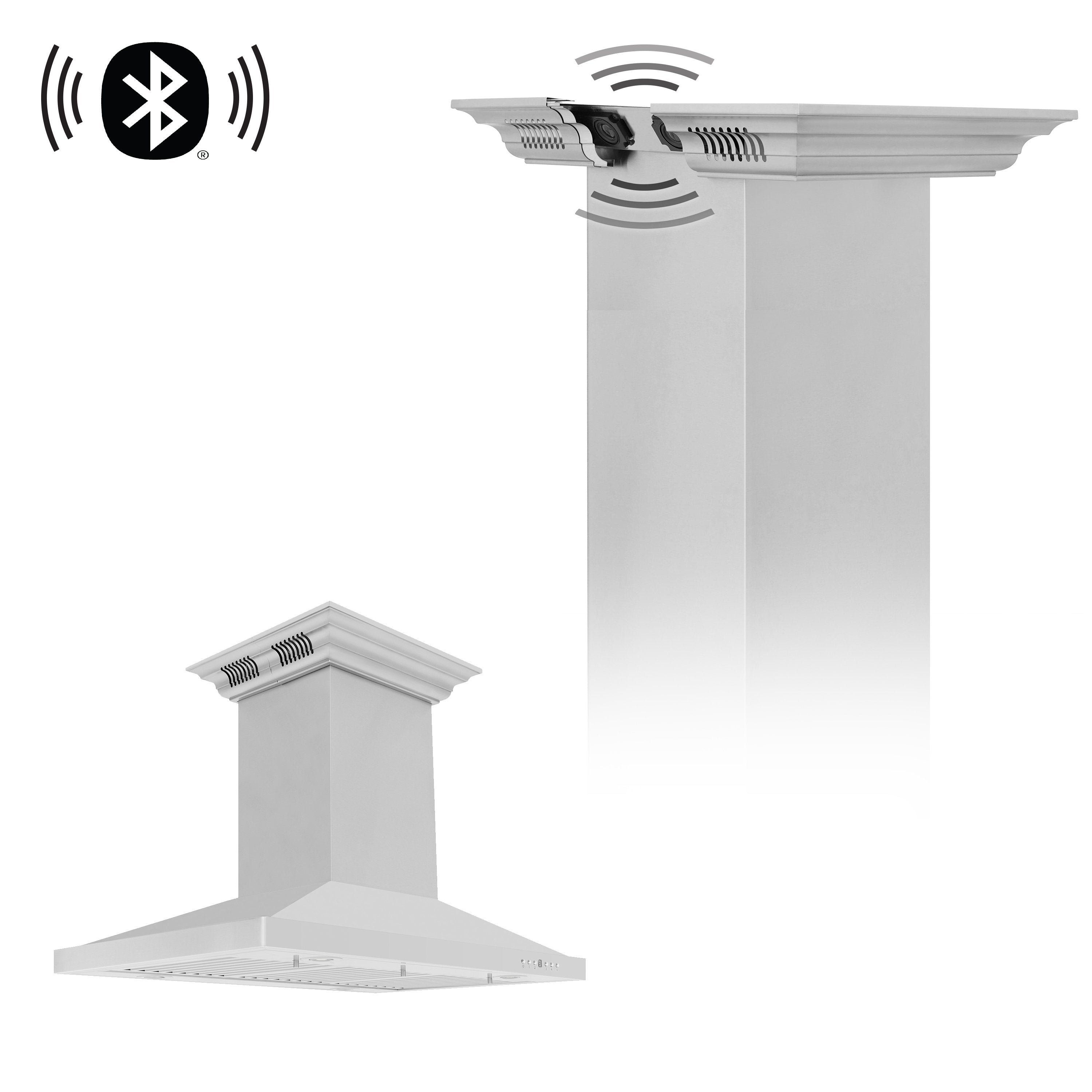 ZLINE 36 in. Island Mount Range Hood Stainless Steel 400 CFM CrownSound Bluetooth Built-In Speakers (GL2iCRN-BT-36)