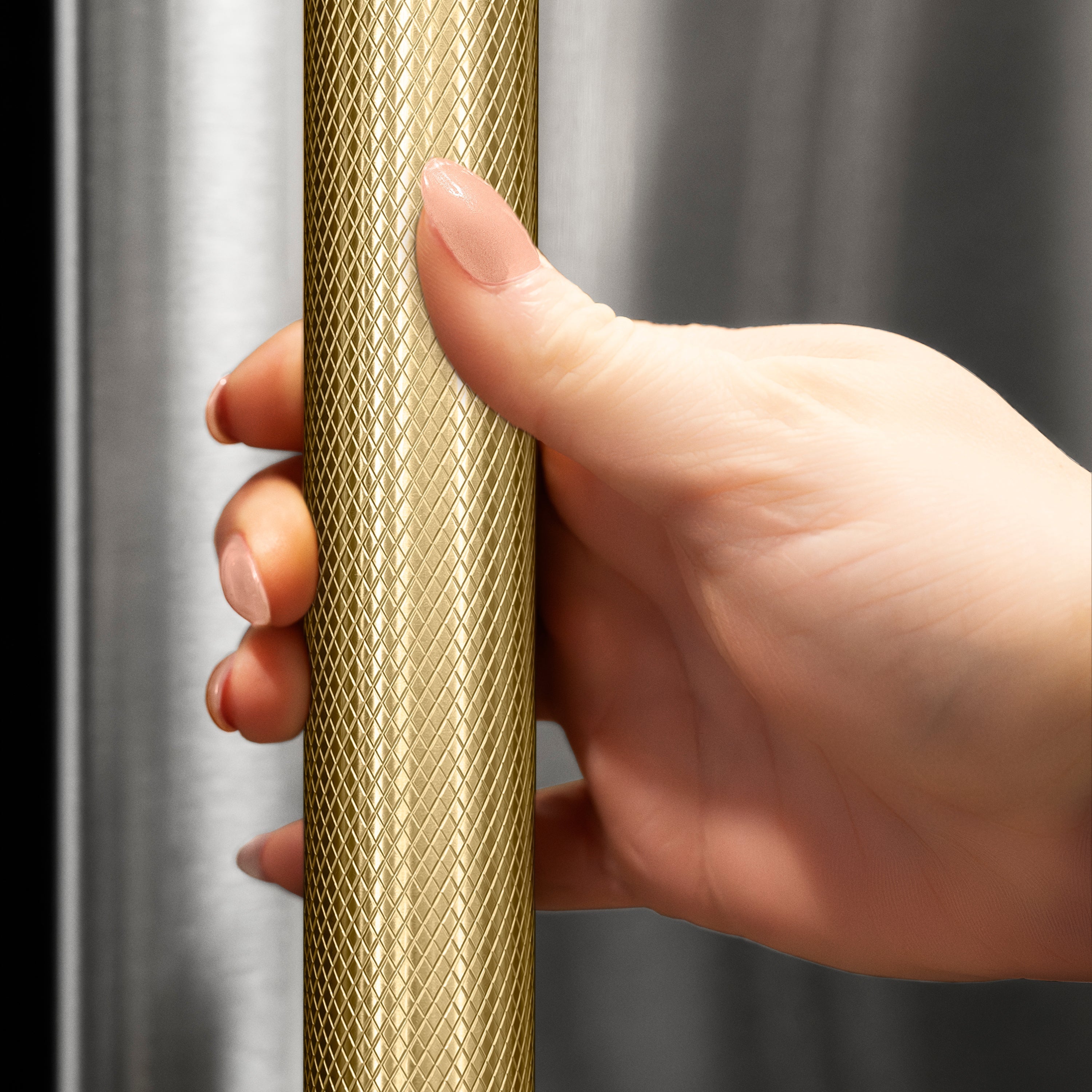 ZLINE 36 in. Counter-Depth French Door Refrigerator 21.6 cu. ft. Water and Ice Dispenser Fingerprint-Resistant Stainless Steel Champagne Bronze Helix Handles (RFMZ-W-36-KCB)
