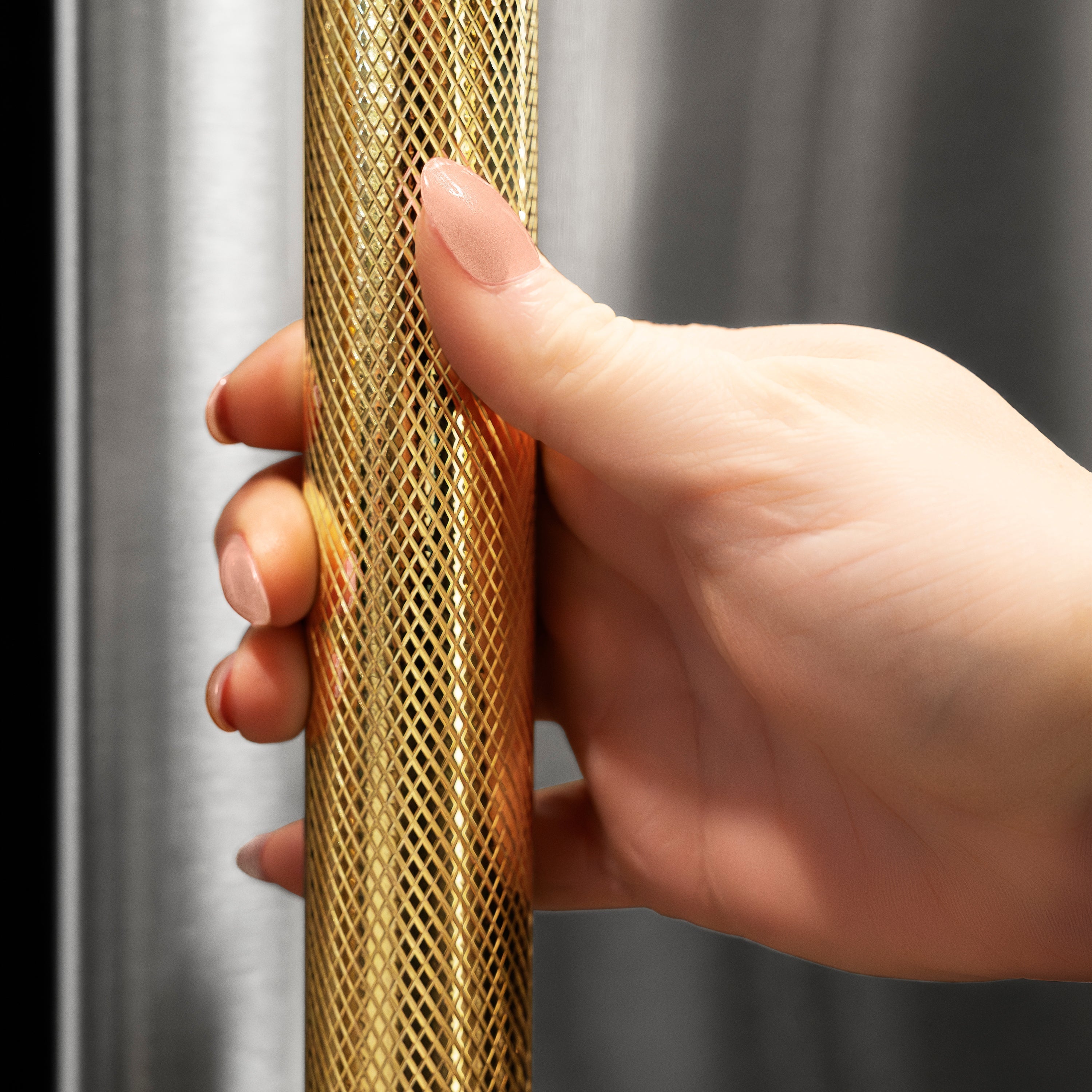 ZLINE 60 in. French Door Built-In Bottom Freezer Refrigerator 32.2 cu. ft. Water Dispenser Ice Maker Stainless Steel Graphite Gray Interior Polished Gold Helix Handles (GRBIVZ-30460KG)