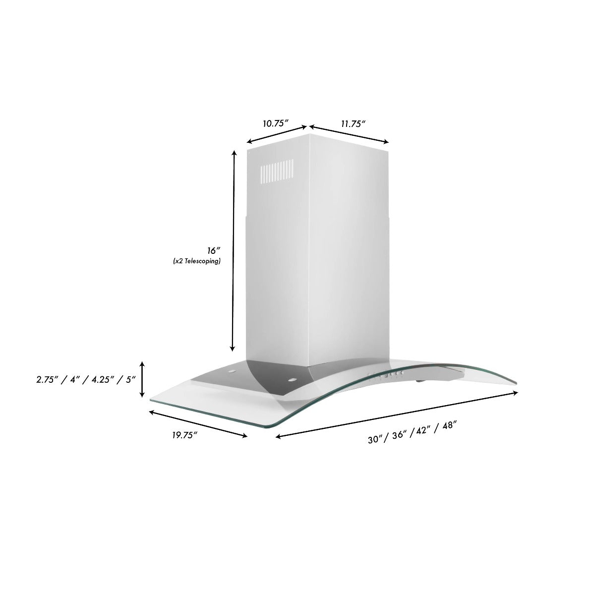 ZLINE 36 in Wall Mount Range Hood Convertible Vent Stainless Steel & Glass 4-Speed 700 CFM (KN4-36)
