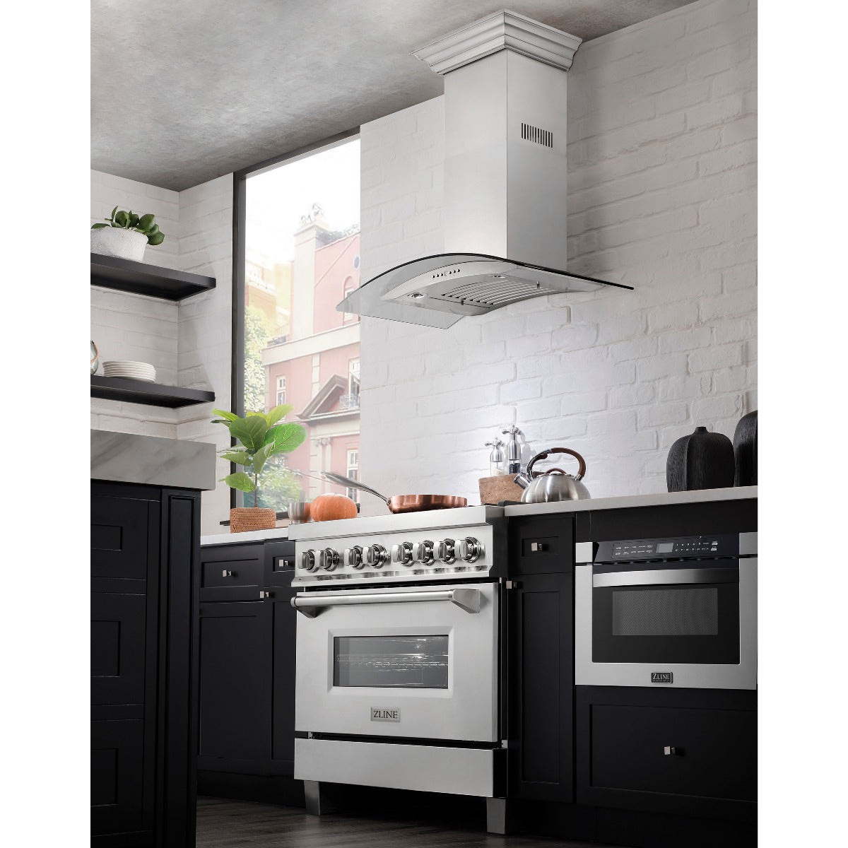 ZLINE 30 in. Wall Mount Range Hood Convertible Vent Stainless Steel & Glass (KN4-30)