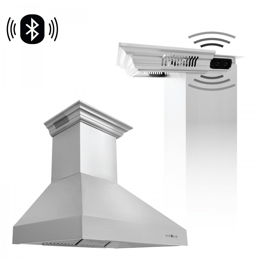 ZLINE 30 in. Wall Mount Range Hood Stainless Steel 400 CFM CrownSound® Bluetooth Speakers (667CRN-BT-30)