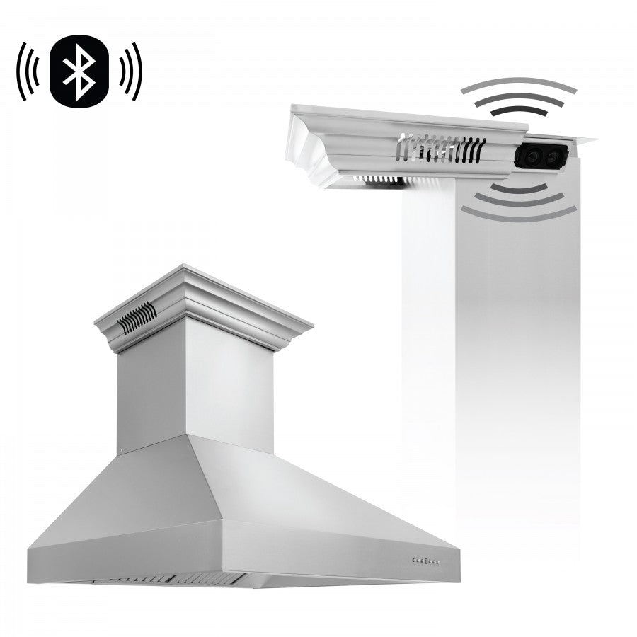 ZLINE 54 in. Wall Mount Range Hood Stainless Steel 400 CFM CrownSound® Bluetooth Speakers (697CRN-BT-54)