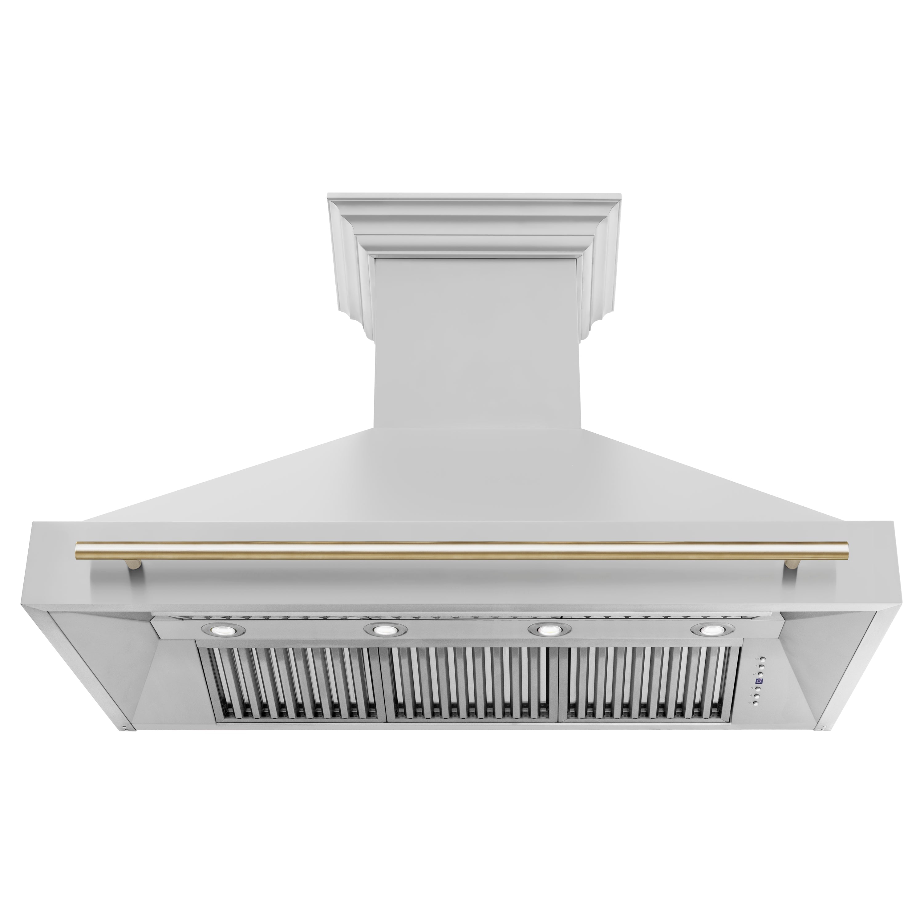 ZLINE 48 Inch Wall Mount Range Hood Stainless Steel Gold Handle Autograph Edition 8654STZ-48-G
