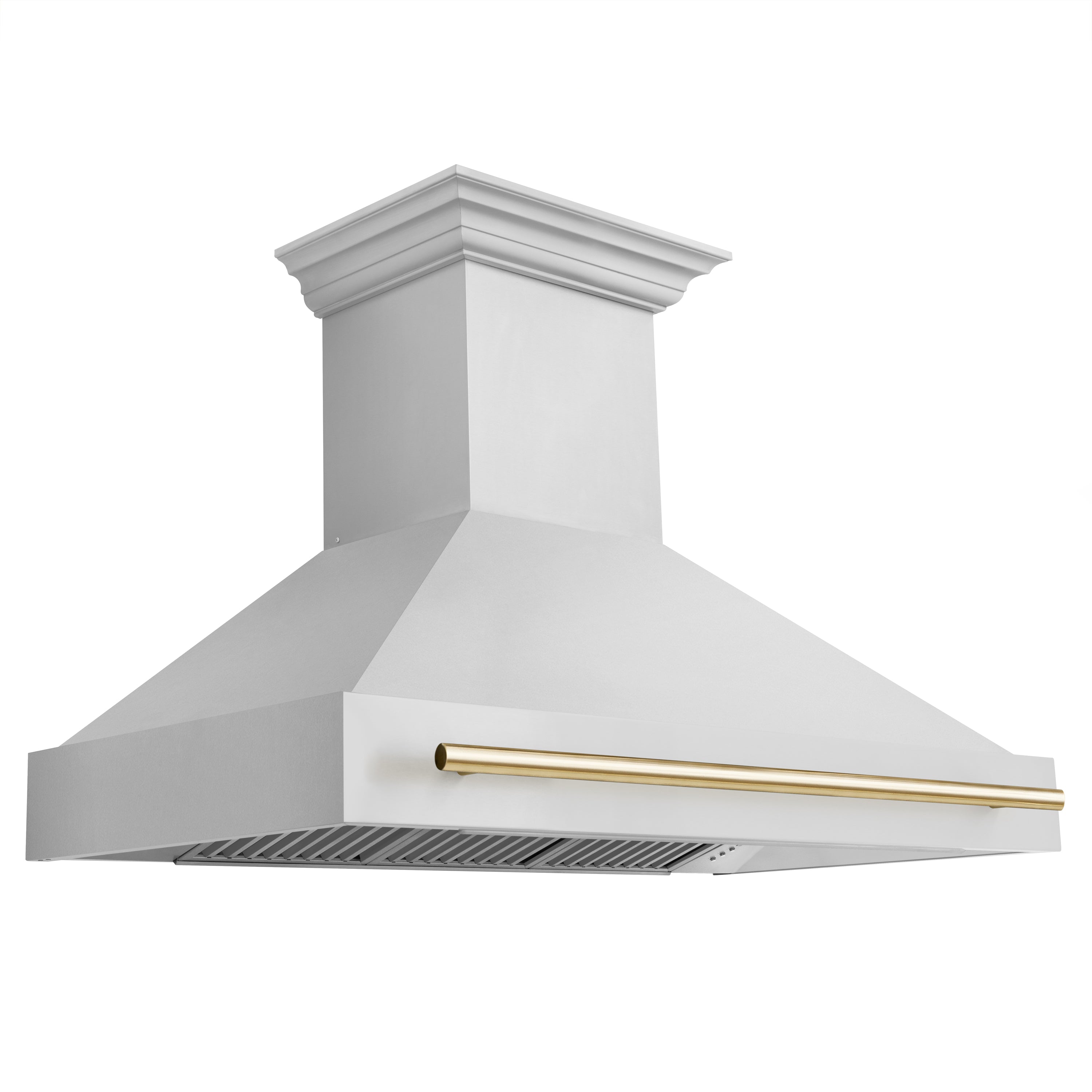 ZLINE 48 Inch Wall Mount Range Hood Stainless Steel Gold Handle Autograph Edition 8654STZ-48-G