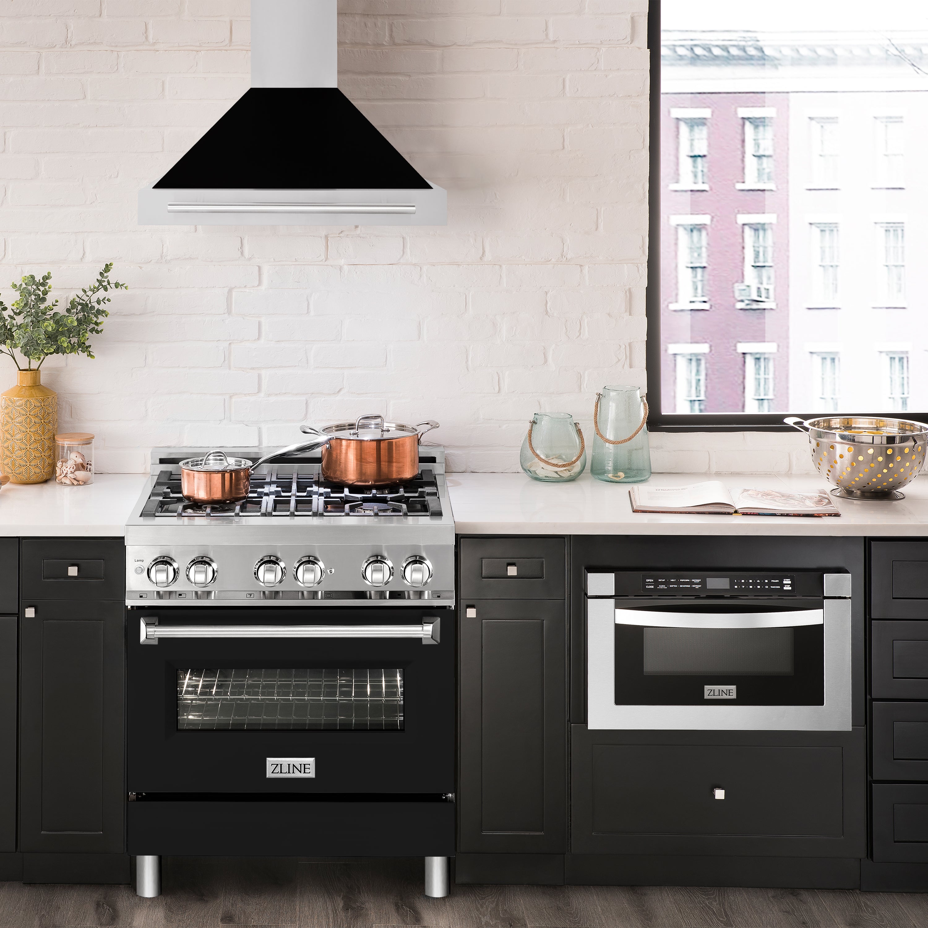 ZLINE 30 in. Wall Mount Range Hood Stainless Steel Black Matte Shell 4-Speed 400 CFM (KB4STX-BLM-30)