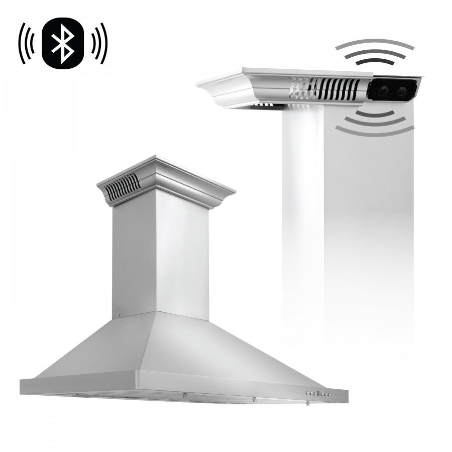 ZLINE 42 in. Wall Mount Range Hood Stainless Steel 400 CFM CrownSound Bluetooth Speakers (KL2CRN-BT-42)