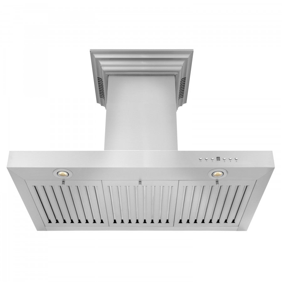 ZLINE 36 in. Wall Mount Range Hood with CrownSound Bluetooth Speakers, Stainless Steel, 400 CFM, 4-Speed Fan (KECRN-BT-36)