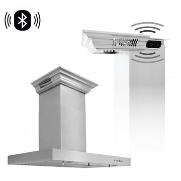 ZLINE 36 in. Wall Mount Range Hood with CrownSound Bluetooth Speakers, Stainless Steel, 400 CFM, 4-Speed Fan (KECRN-BT-36)