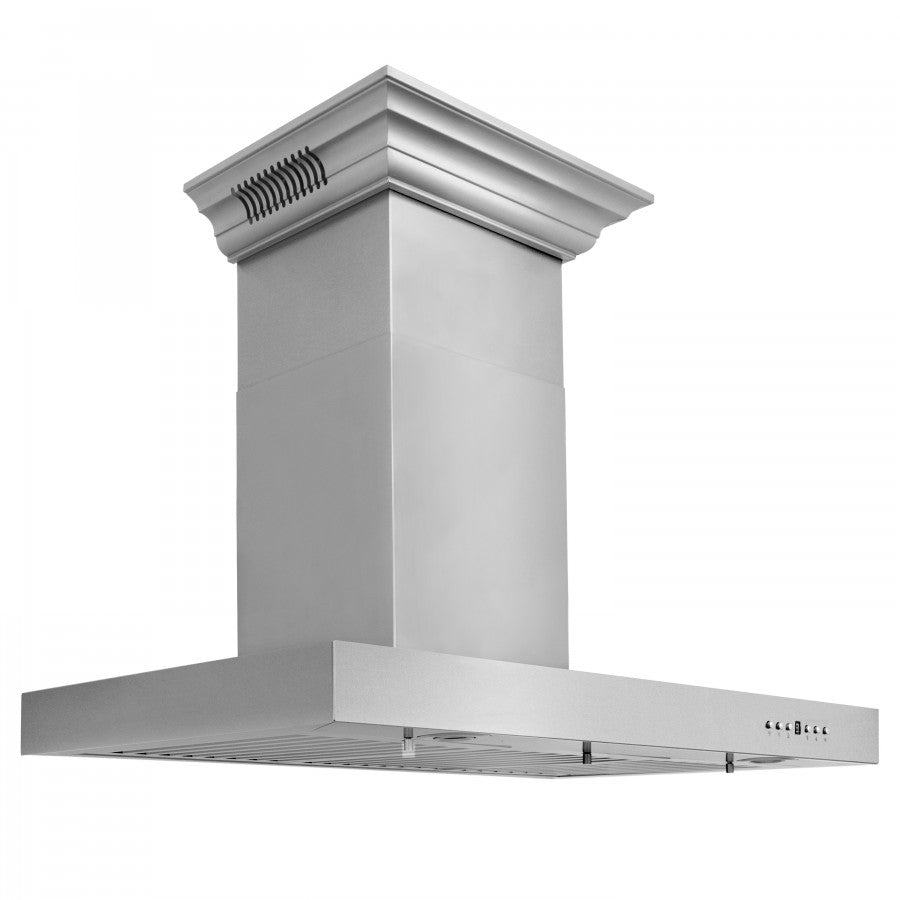 ZLINE 36 in. Wall Mount Range Hood with CrownSound Bluetooth Speakers, Stainless Steel, 400 CFM, 4-Speed Fan (KECRN-BT-36)
