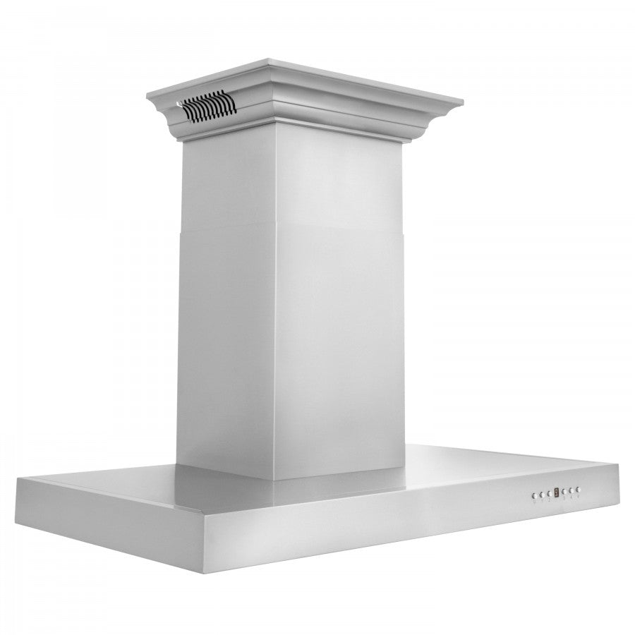 ZLINE 36 in. Wall Mount Range Hood with CrownSound Bluetooth Speakers, Stainless Steel, 400 CFM, 4-Speed Fan (KECRN-BT-36)