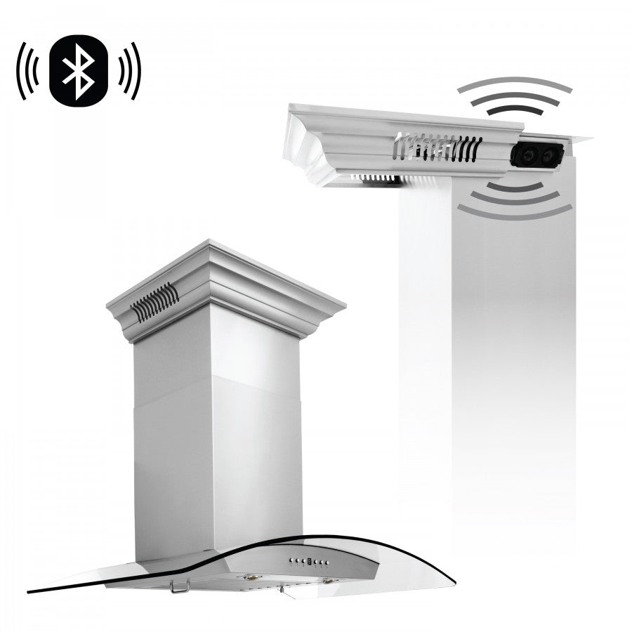 ZLINE 30 in Wall Mount Range Hood Stainless Steel CrownSound Bluetooth Speakers 400 CFM (KZCRN-BT-30)