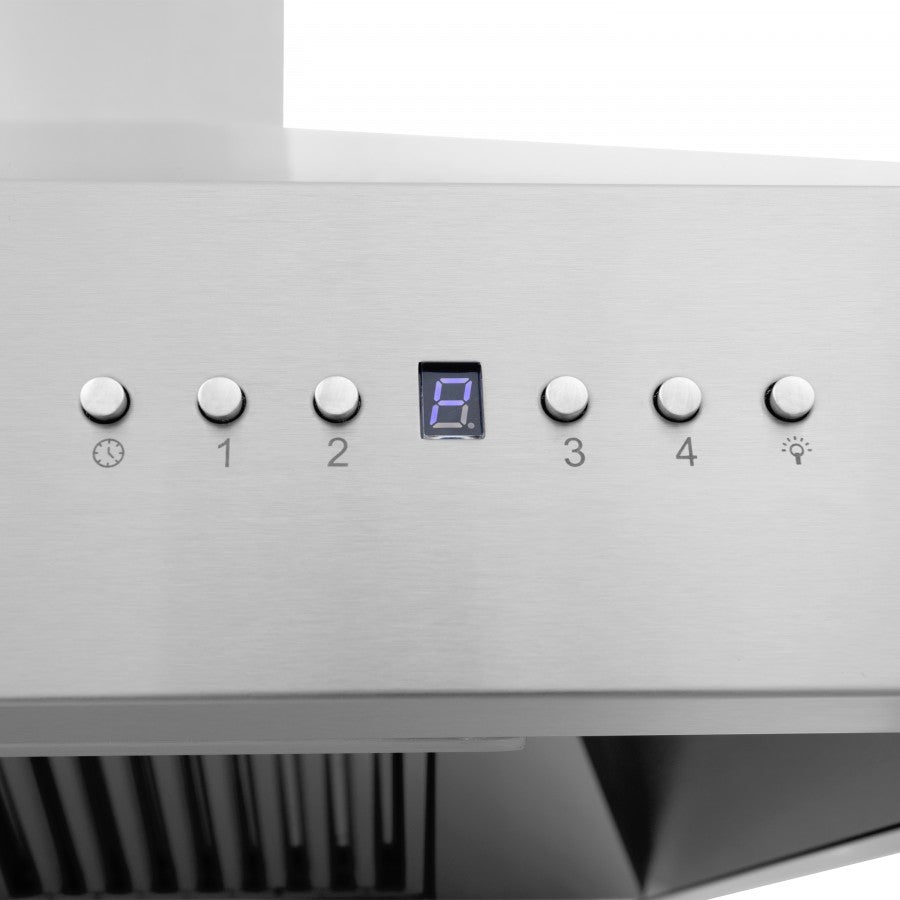 ZLINE 30 in. Wall Mount Range Hood, Stainless Steel, 400 CFM, 4-Speed Fan, CrownSound® Bluetooth Speakers (697CRN-BT-30)