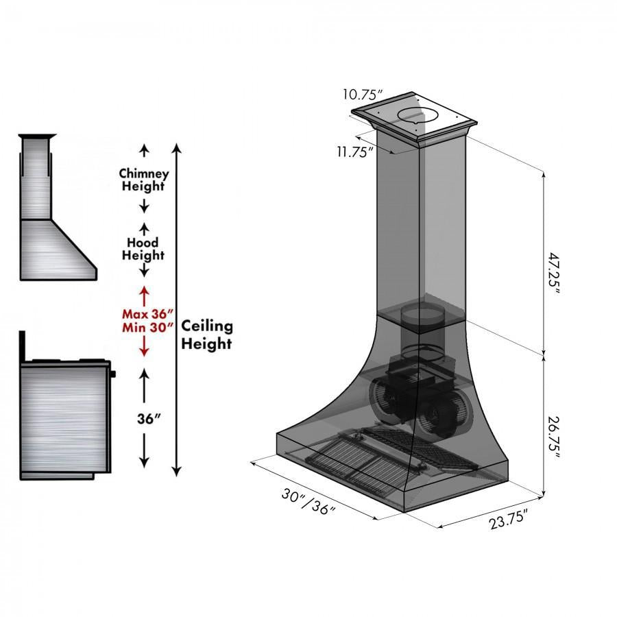 ZLINE 36 Inch Wall Mount Range Hood Satin Stainless Steel Designer Series Ducted (8632S-36)