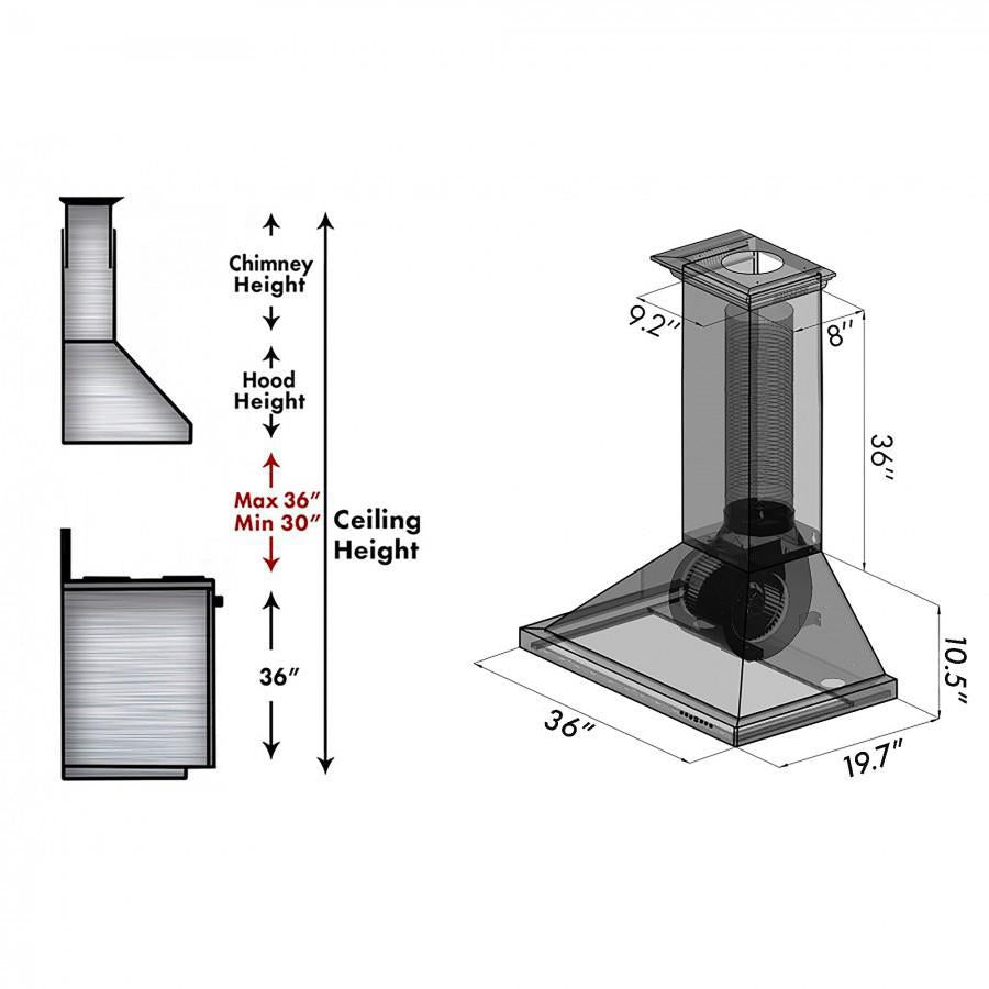 ZLINE 36 Inch Wall Mount Range Hood Hand-Hammered Copper Finish Professional Design (8KBH-36)