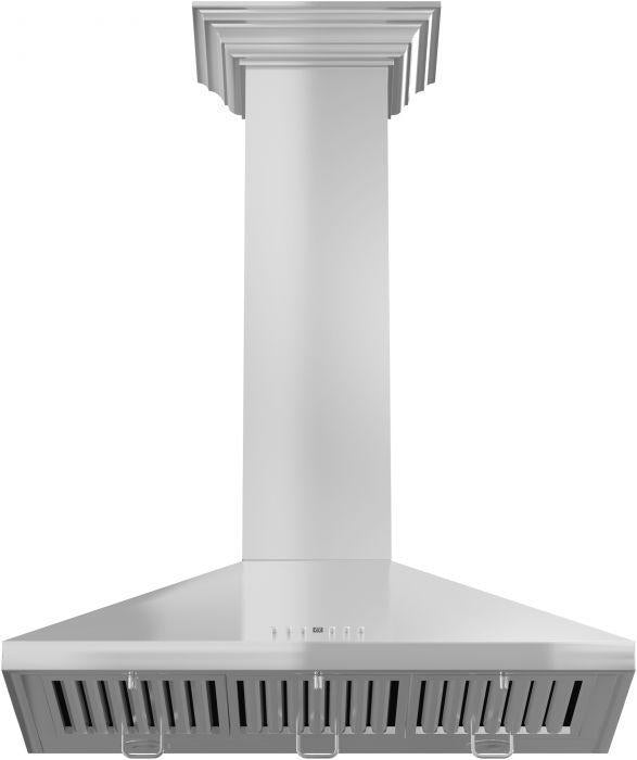 ZLINE 36 in. Wall Mount Range Hood Convertible Vent Stainless Steel with Crown Molding (KL2CRN-36)