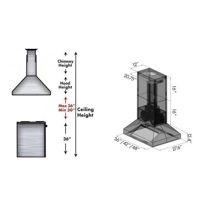 ZLINE 42 in. Island Mount Range Hood Outdoor Approved Stainless Steel Ducted (697i-304-42)