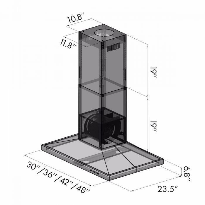 ZLINE 48 in. Island Range Hood Stainless Steel 4-Speed Fan LED Lighting (GL2i-48)