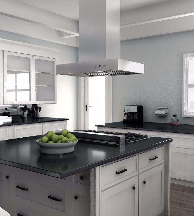 ZLINE 36 Inch Island Mount Range Hood Stainless Steel Ducted Ventilation LED Lighting 400 CFM (KECOMi-36)