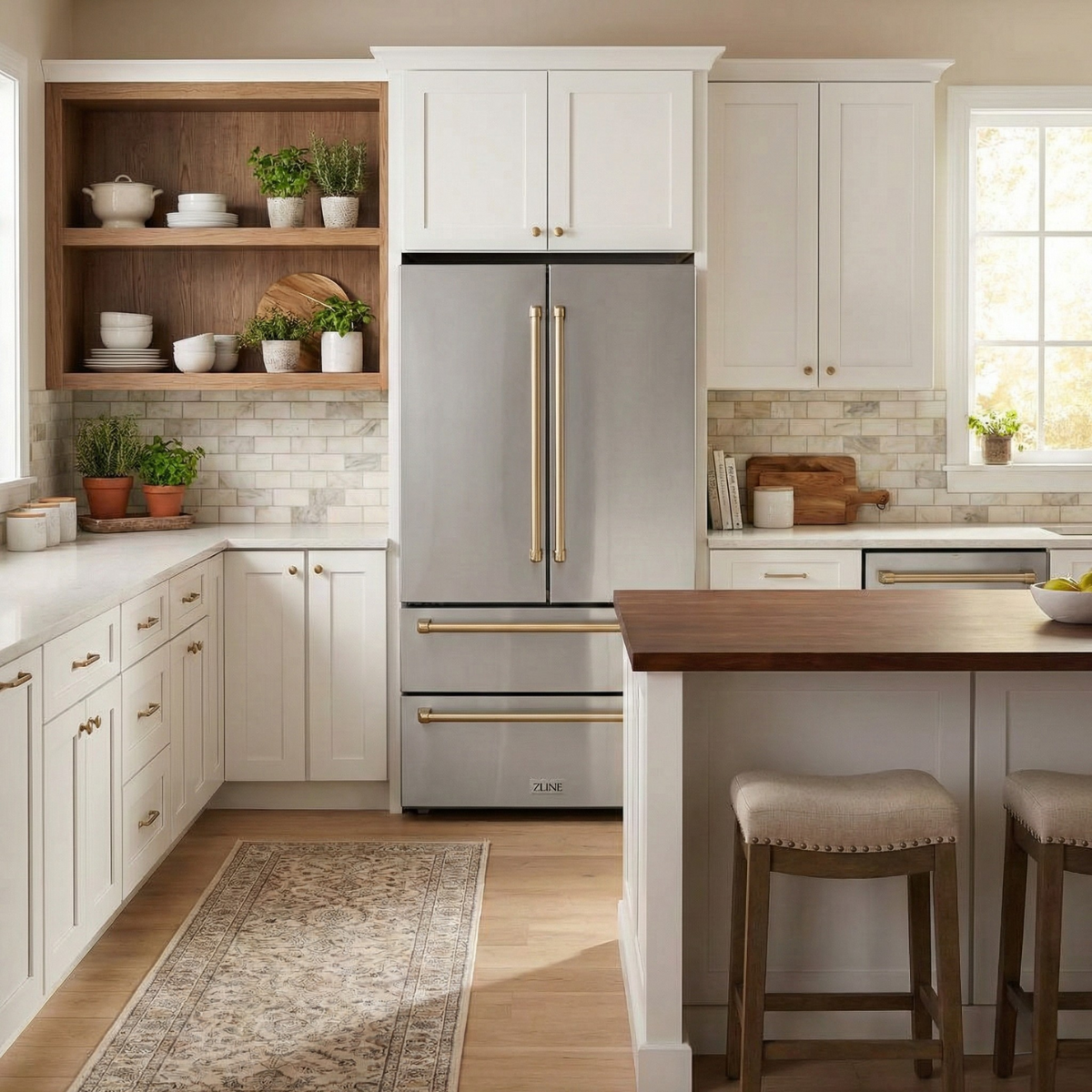 ZLINE 36 in. French Door Refrigerator 22.5 cu. ft. Ice Maker Fingerprint Resistant Stainless Steel Champagne Bronze Accents (RFMZ-36-CB)