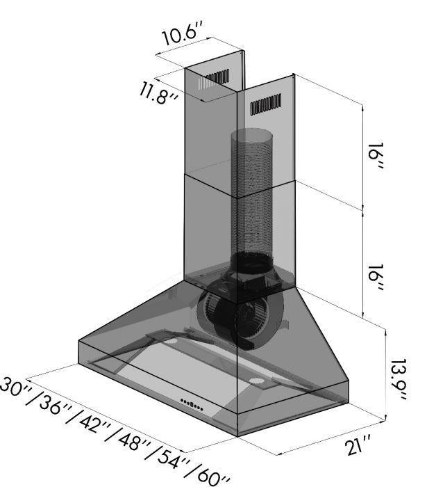 ZLINE 30 in Wall Mount Range Hood Stainless Steel Remote Dual Blower Ventilation 597-RD-30