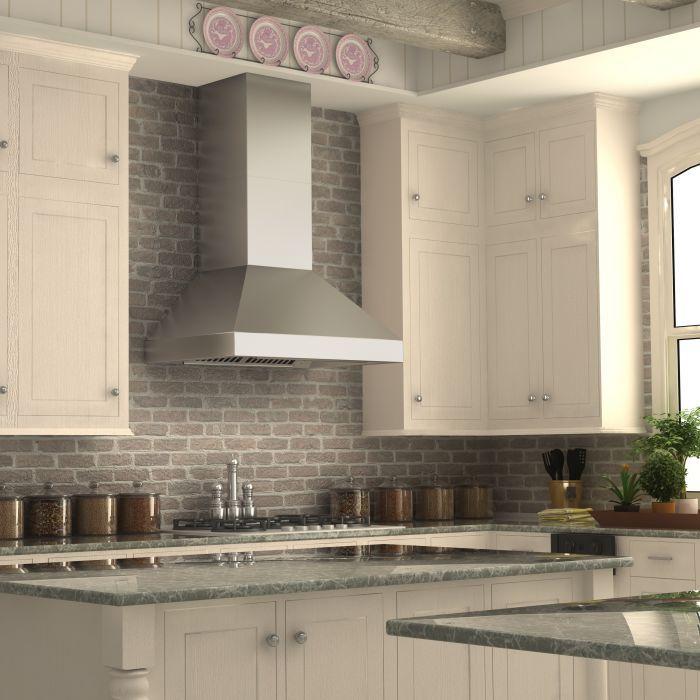 ZLINE 48 in. Wall Mount Range Hood Convertible Vent Stainless Steel 4-Speed Fan LED Lighting (597-48)