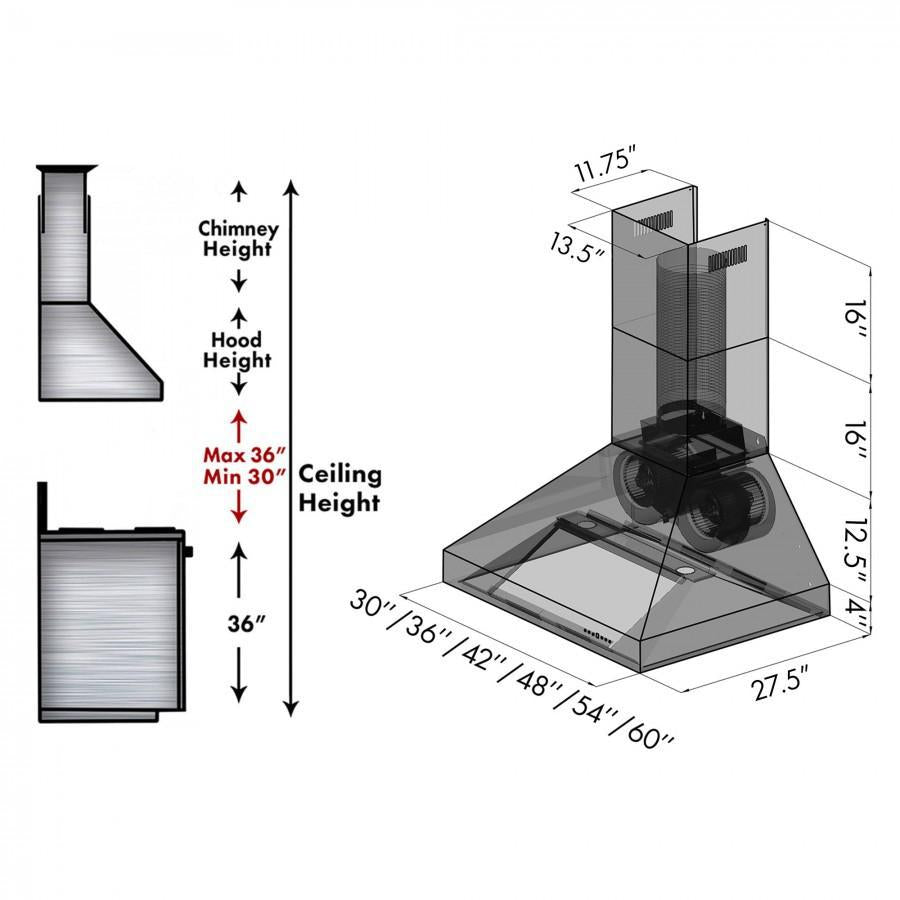 ZLINE 48 in. Wall Mount Range Hood Outdoor Stainless Steel Ducted 760 CFM (697-304-48)