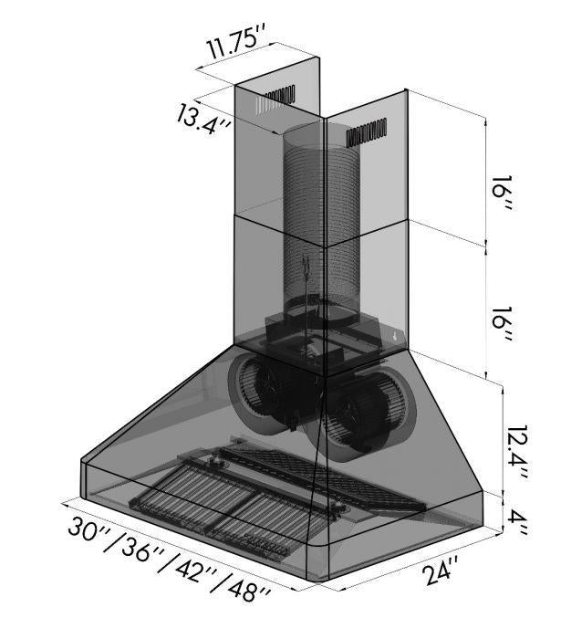ZLINE 36 in. Wall Mount Range Hood Stainless Steel 400 CFM (9667-36)