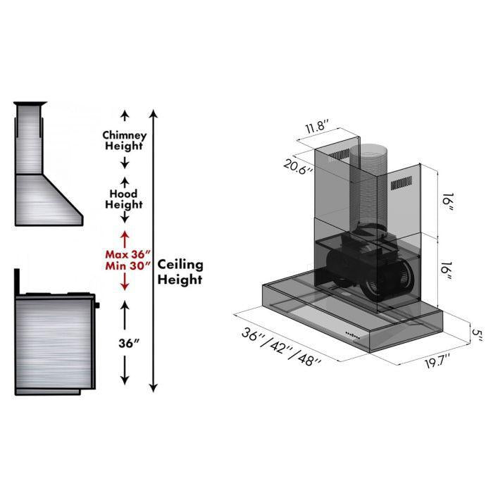ZLINE 48-Inch Wall Mount Range Hood, Stainless Steel, Ducted Ventilation, KECOM-48