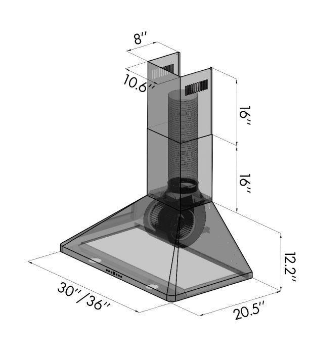 ZLINE 30 Inch Wall Mount Range Hood Stainless Steel 400 CFM Convertible Ventilation (KF1-30)