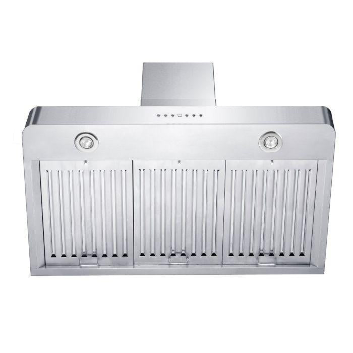 ZLINE 36 Inch Wall Mount Range Hood Stainless Steel Indoor 400 CFM LED Lighting Baffle Filters (KF2-36)