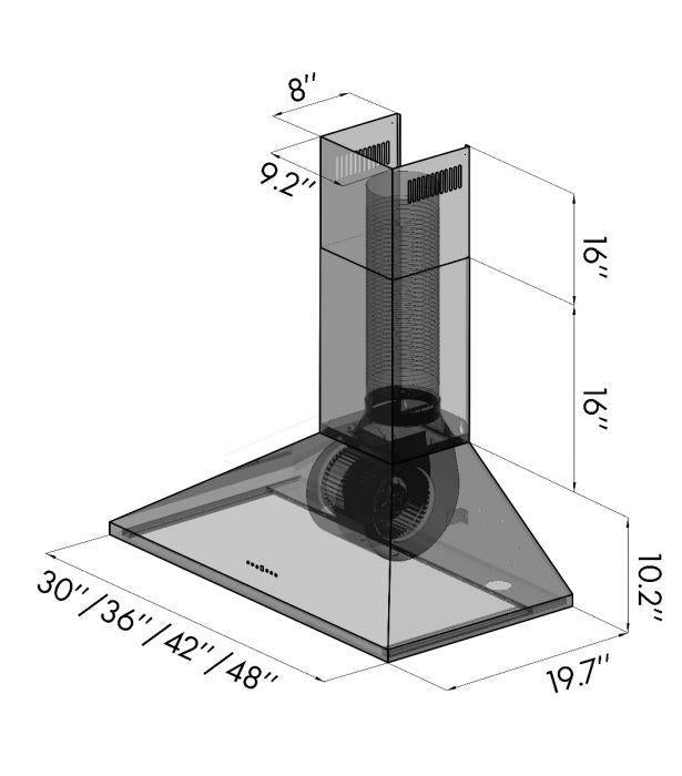 ZLINE 48" Wall Mount Range Hood Convertible Vent Stainless Steel with Crown Molding (KL2CRN-48)