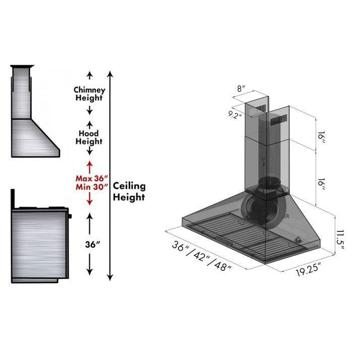 ZLINE 48 Inch Wall Mount Range Hood Convertible Vent Stainless Steel 4-Speed 700 CFM (KL3-48)