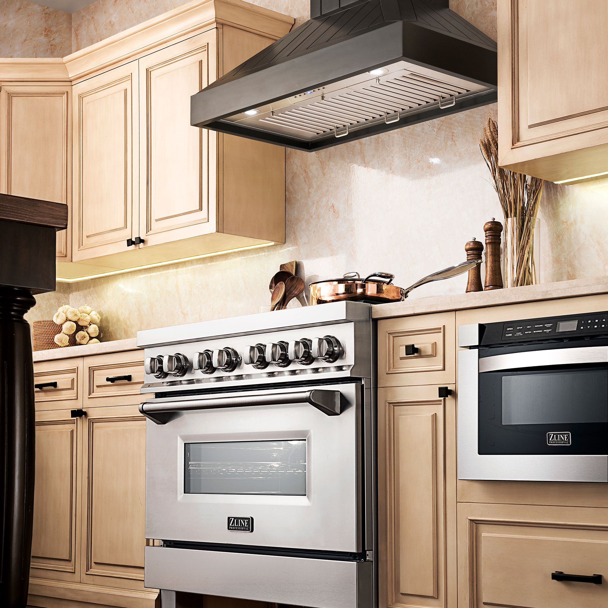 ZLINE 30 Inch Wall Mount Range Hood Wooden Rustic Dark Finish Convertible Ventilation KPDD-30