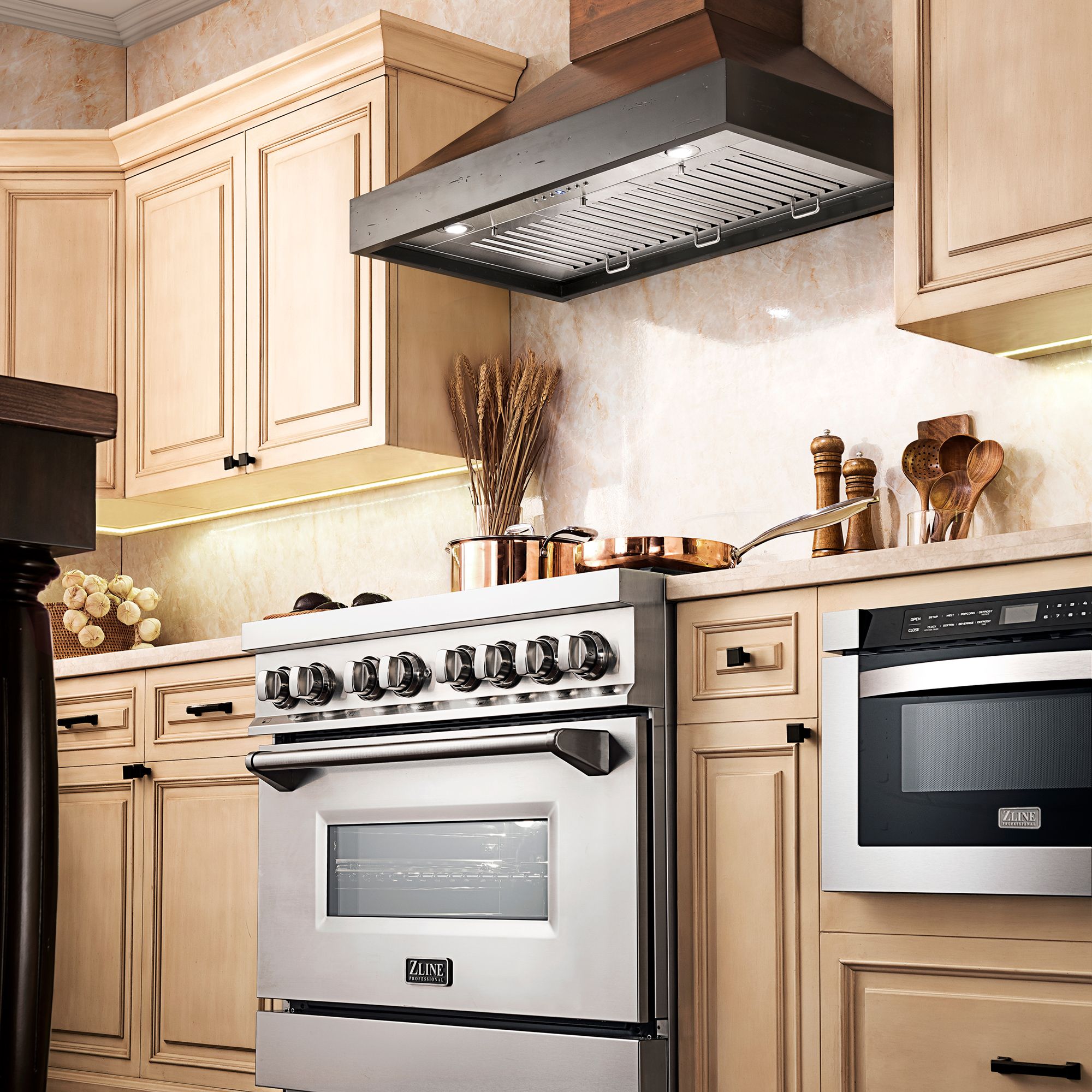 ZLINE 48 in. Wall Mount Range Hood in Antigua Wood and Walnut Finish, KBAR-48