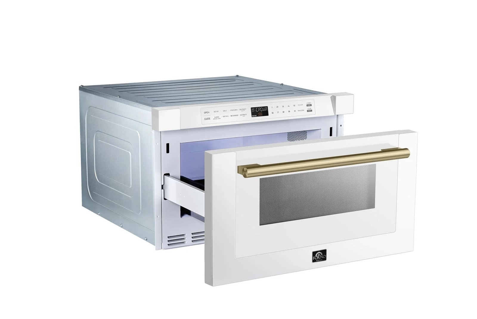 imageye___-_imgi_222_Microwave_FMWDR3000-24WHT_2024-08_Angled_Left_Door_Open_Antique_Brass_V1_e0e49763-3ec1-4e3a-b6cf-d9f1af95ccd1
